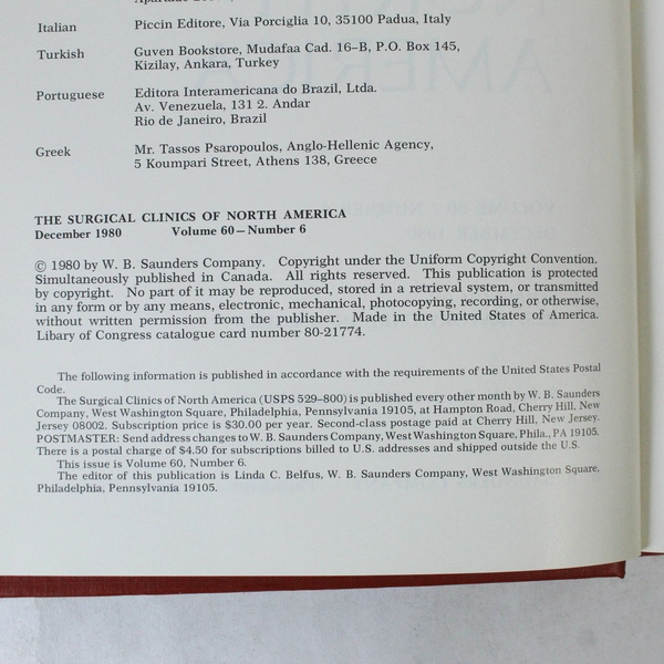 Vintage Surgical Clinics of North America Dec 1980 Vol 60 No 6 Book