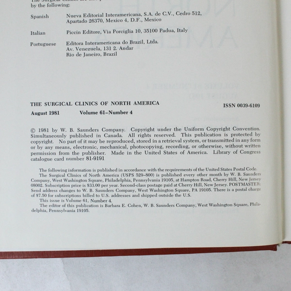 Vintage Surgical Clinics of North America Aug 1981 Vol 61 No 4 Book