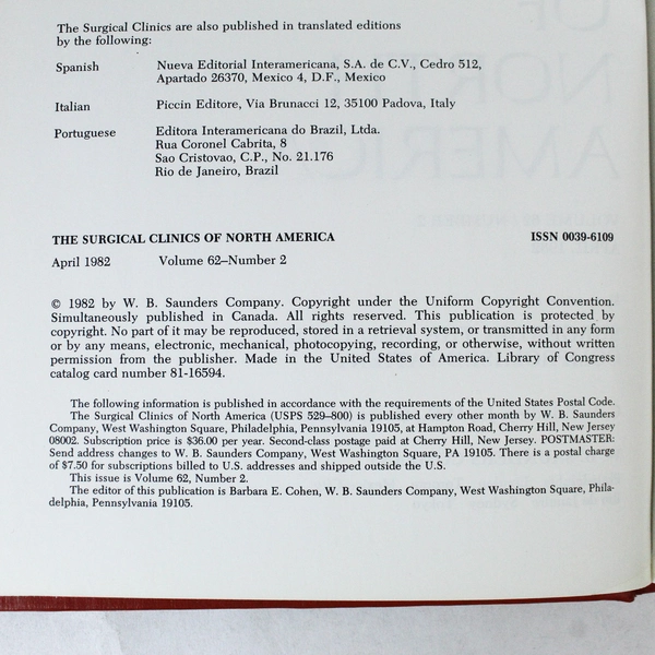 Vintage Surgical Clinics of North America April 1982, Vol 62 No 2 - Good