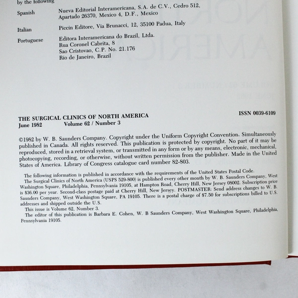 Vintage Surgical Clinics of North America June 1982 Vol 62 No 3 Book