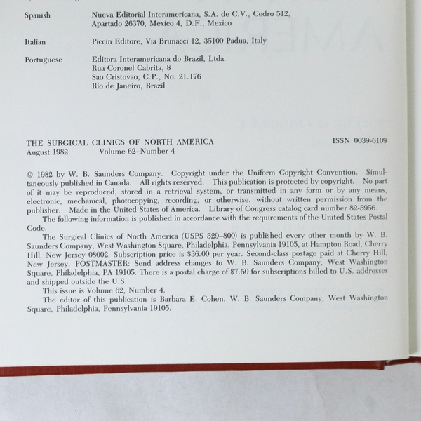 Vintage Surgical Clinics of North America August 1982 Volume 62 No. 4 Book