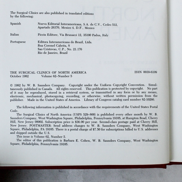 Vintage Surgical Clinics of North America Oct 1982 Vol 62 No 5 Book