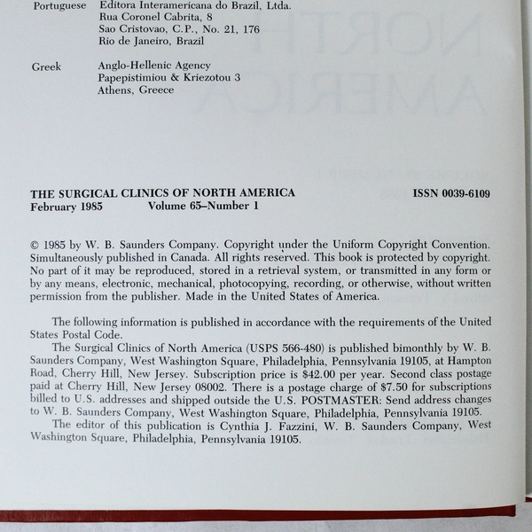 Vintage Surgical Clinics of North America Feb 1985 Vol 65 No 1 Book