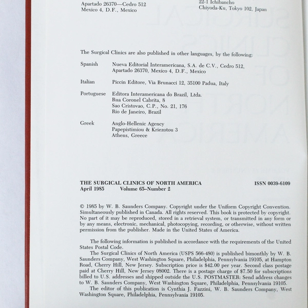 Vintage The Surgical Clinics of North America April 1985 Volume 65 #2 Book