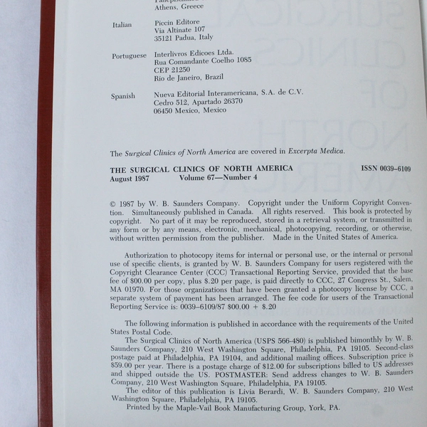 Lot of 4 The Surgical Clinics of North America 1987 Vol 67 Issues 1-5