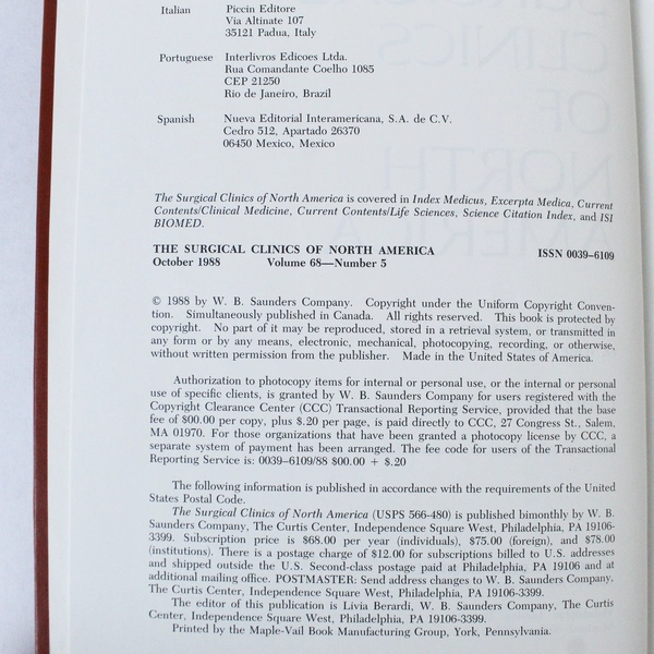 Lot of 4 The Surgical Clinics of North America 1988 Vol 68 Feb Aug Oct Dec