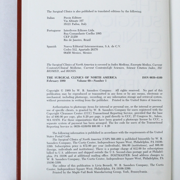 Vintage The Surgical Clinics of North America February 1989 Volume 69 Number 1