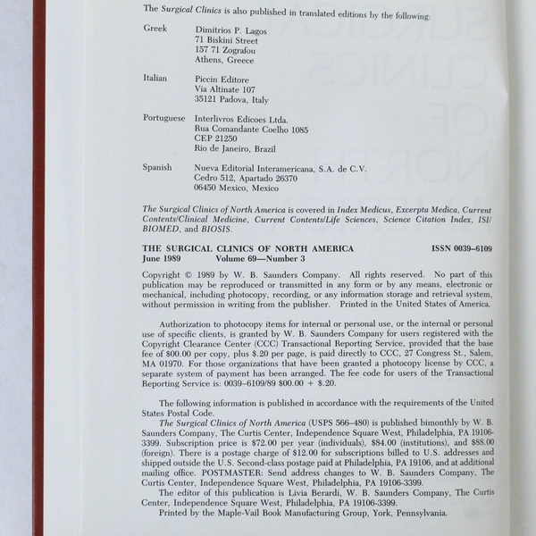 Vintage Surgical Clinics of North America June 1989 Vol 69 No 3 Book