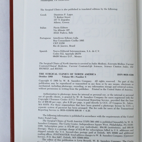 Vintage The Surgical Clinics of North America October 1989 Volume 69 Number 5