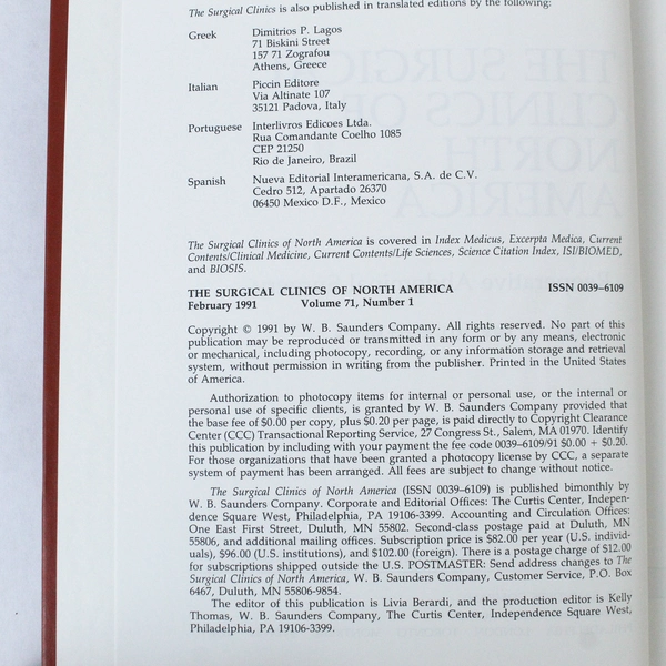 Vintage The Surgical Clinics of North America February 1991 Volume 71 Number 1