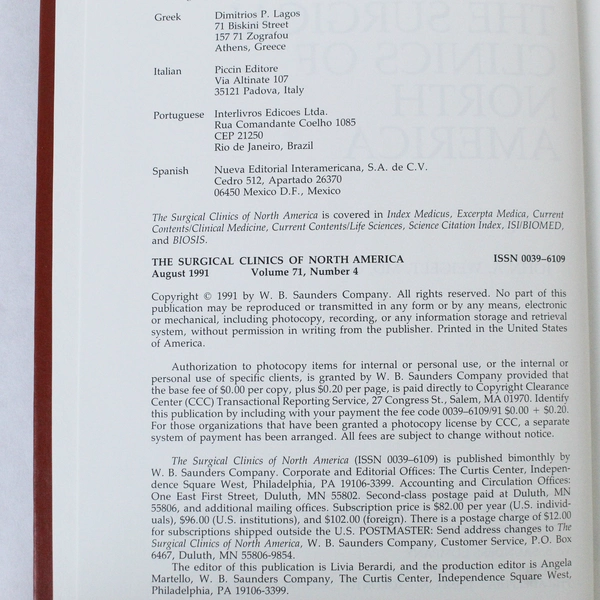 Vintage The Surgical Clinics of North America August 1991 Volume 71 Number 4