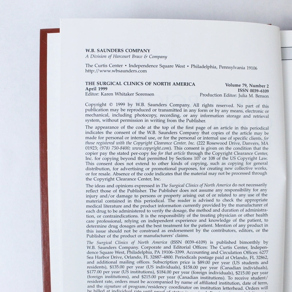 Lot of 4 The Surgical Clinics of North America Vol 79 1999 Issues