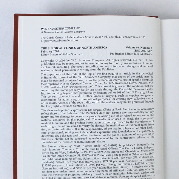 The Surgical Clinics of North America February 2000 Vol 80 No 1 Book Good