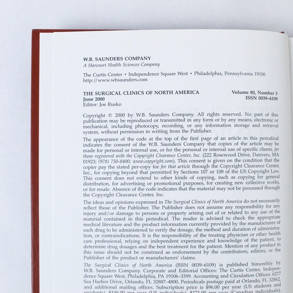 The Surgical Clinics of North America June 2000 Vol 80 No 3 Book - Good