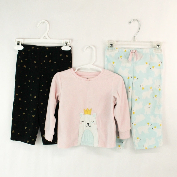 Lot of 3 Carters 24M Girl Pajamas - 2 Bottoms & 1 Top Sleepwear Set