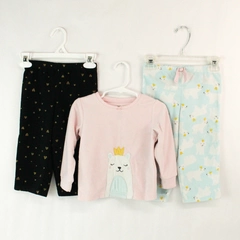 Lot of 3 Carters 24M Girl Pajamas - 2 Bottoms & 1 Top Sleepwear Set