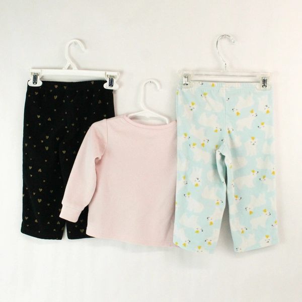 Lot of 3 Carters 24M Girl Pajamas - 2 Bottoms & 1 Top Sleepwear Set
