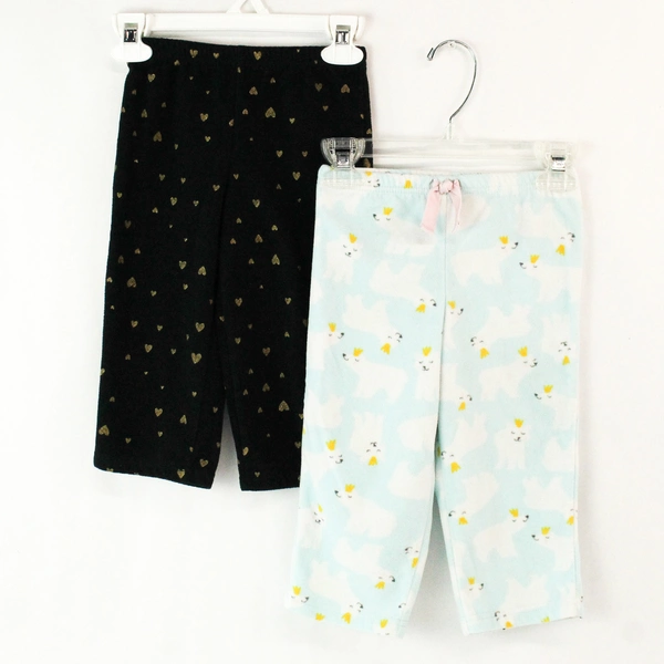 Lot of 3 Carters 24M Girl Pajamas - 2 Bottoms & 1 Top Sleepwear Set