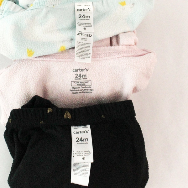 Lot of 3 Carters 24M Girl Pajamas - 2 Bottoms & 1 Top Sleepwear Set