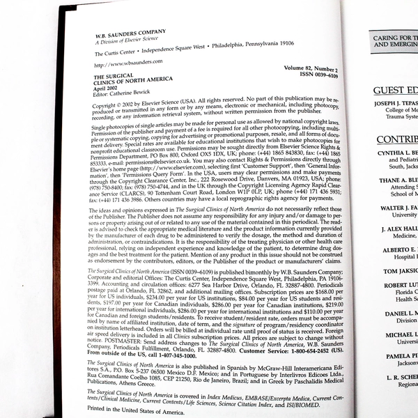 The Surgical Clinics of North America April 02 Vol 82:2 Caring for Injured Child