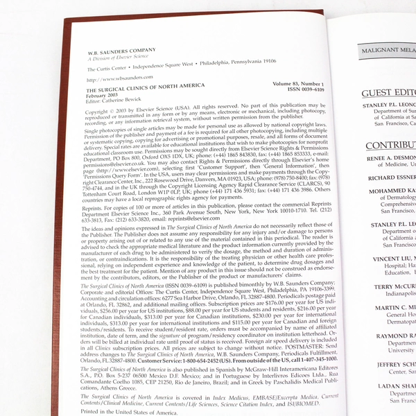 The Surgical Clinics of North America Feb 2003 Vol 83 Malignant Melanoma