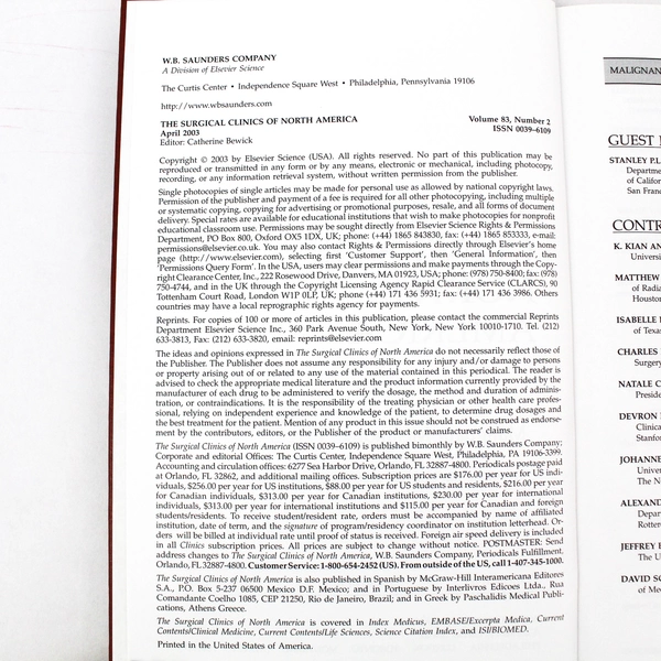 The Surgical Clinics of North America April 2003 Vol 83 No 2 - Good Condition