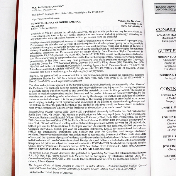 Surgical Clinics of North America Aug 2006 Vol 86 No 4 - Good Condition