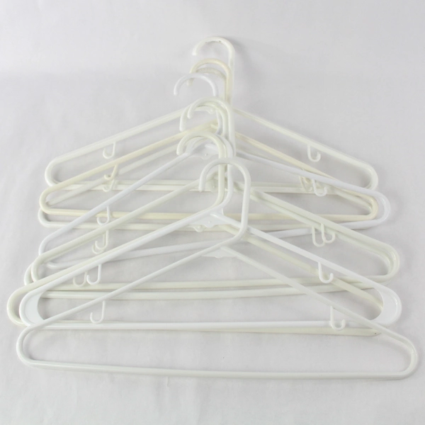 Lot of 10 White Plastic Tubular Hangers with Hooks - Standard Size