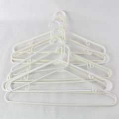 Lot of 10 White Plastic Tubular Hangers with Hooks - Standard Size
