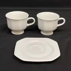 Mikasa Continental White Stoneware Cups & Saucer Set - Vintage, Pre-Owned, Chips