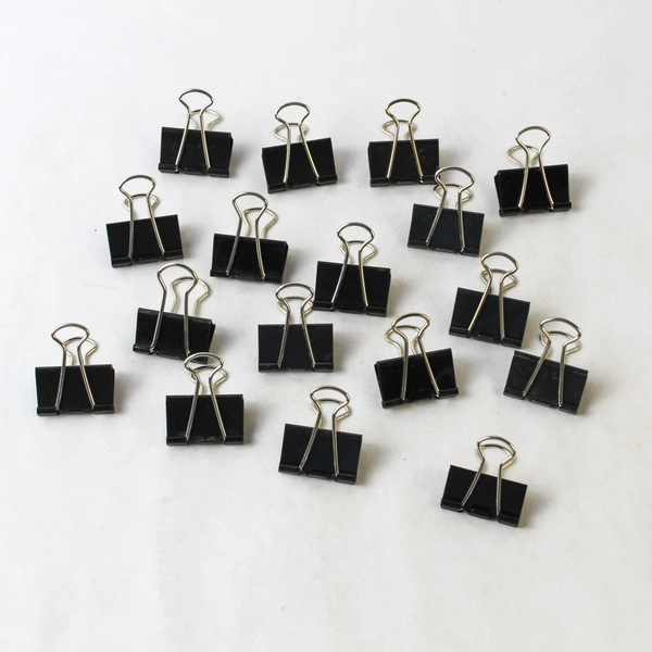 Lot of 17 Mini Black Metal Binder Clips for Office Organization
