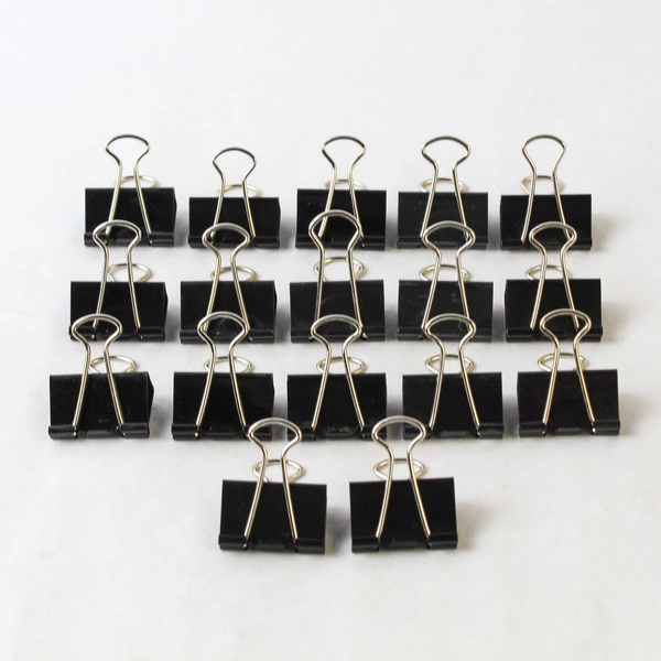 Lot of 17 Mini Black Metal Binder Clips for Office Organization