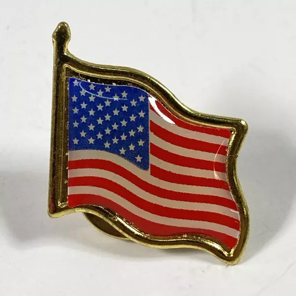 Lot of 3 Brass Enamel US Flag Hat Lapel Pinbacks - Good Condition