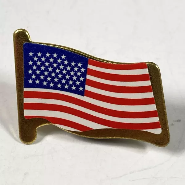 Lot of 3 Brass Enamel US Flag Hat Lapel Pinbacks - Good Condition