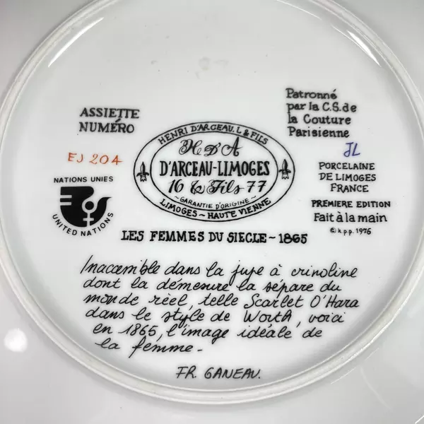 D'Arceau Limoges 1976 Collector Plate "Scarlet En Crinoline" - COA Included