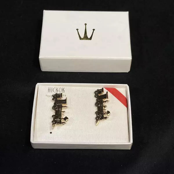 Set of 2 Vintage Hickok Steam Engine Gold Tone Lapel Pins