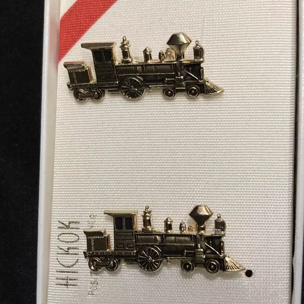 Set of 2 Vintage Hickok Steam Engine Gold Tone Lapel Pins