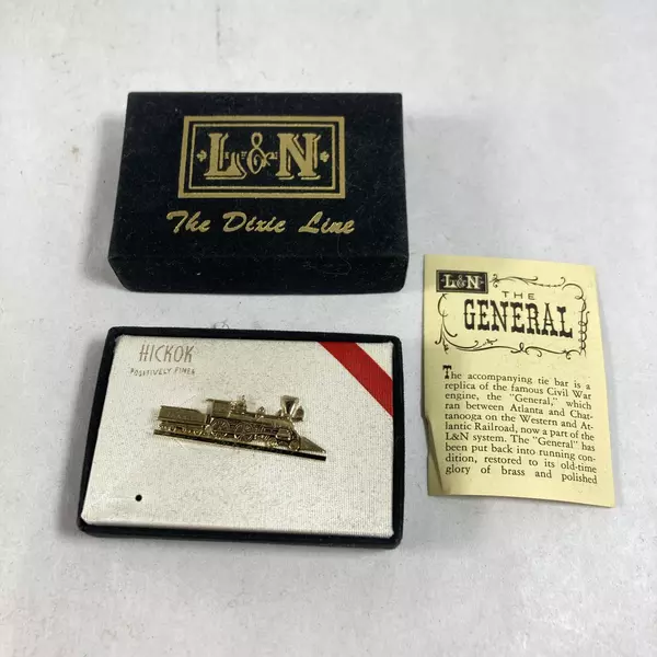 Vtg Hickok L&N System The General Steam Engine 1 5/8 Inch Gold Tone Tie Clip 
