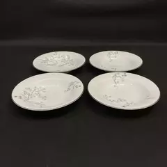 Set of 4 Vintage Noritake Pineville 5854 Soup Bowls White Platinum Rim 7.75 Inch