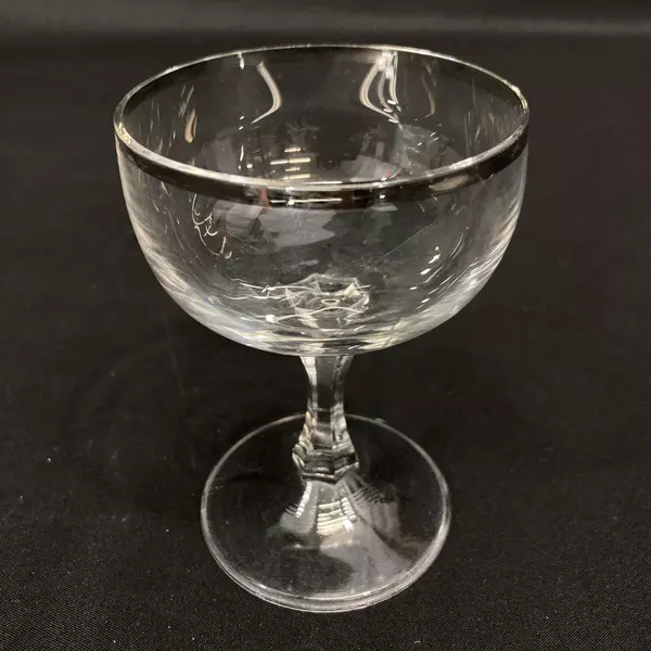 Lot of 3 Crystal Cordial Glasses Platinum Rims Hexagon Stem 3.75"