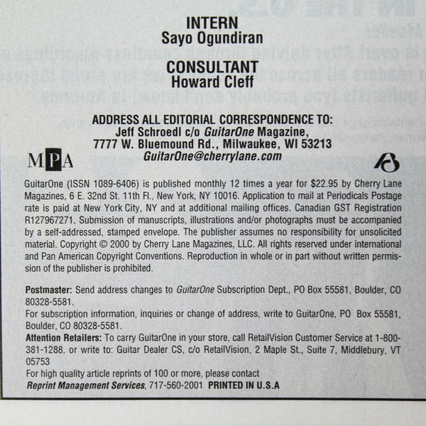 Vintage Guitar One Magazine March 2000 Matchbox 20 - Good Condition