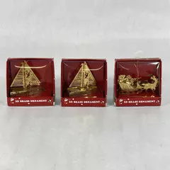 Lot of 3 Vtg 3D Brass Ornaments By Regent Products 2 Sailboats & Santa's Sleigh 