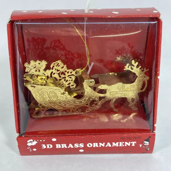 Lot of 3 Vtg 3D Brass Ornaments By Regent Products 2 Sailboats & Santa's Sleigh 