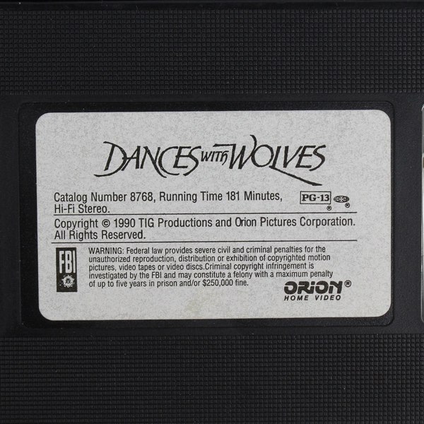 Dances With Wolves VHS Tape Kevin Costner 1990 Orion Video - Good Condition