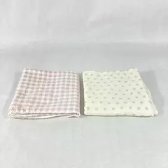 Set of 2 White Baby Receiving Blankets Pink Polka Dots & Checks 26"