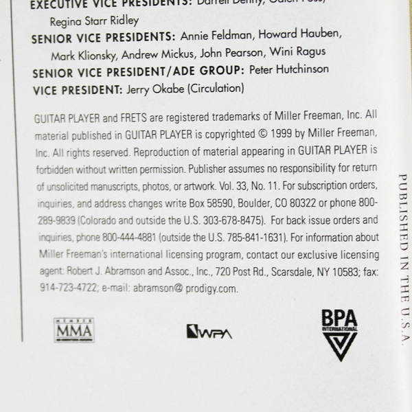 Guitar Player Magazine Vintage Nov 1999 Meredith Brooks - Good Condition