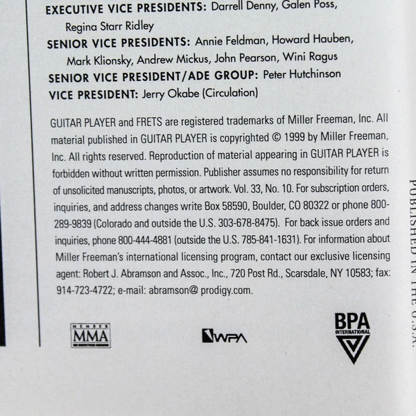 Vintage Guitar Player Magazine Oct 1999 Best Budget Acoustic-Electrics