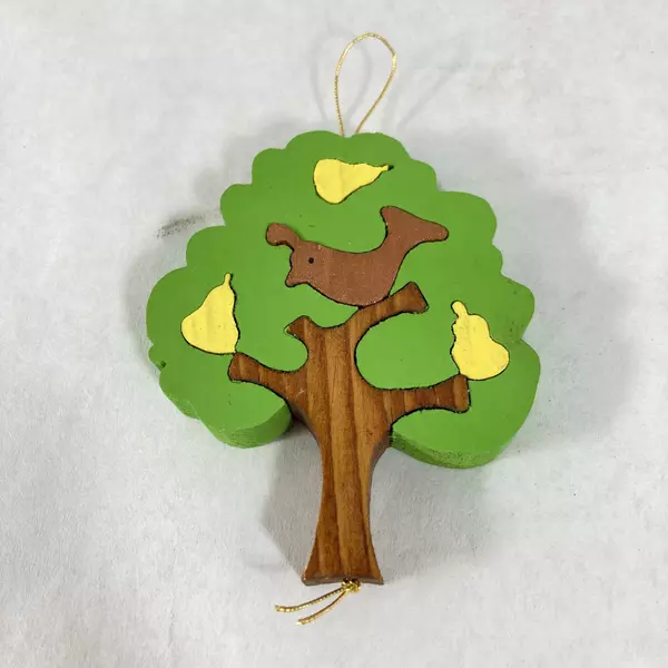 Set of 7 Handmade Wood Puzzle Christmas Ornaments Cat Train Cow