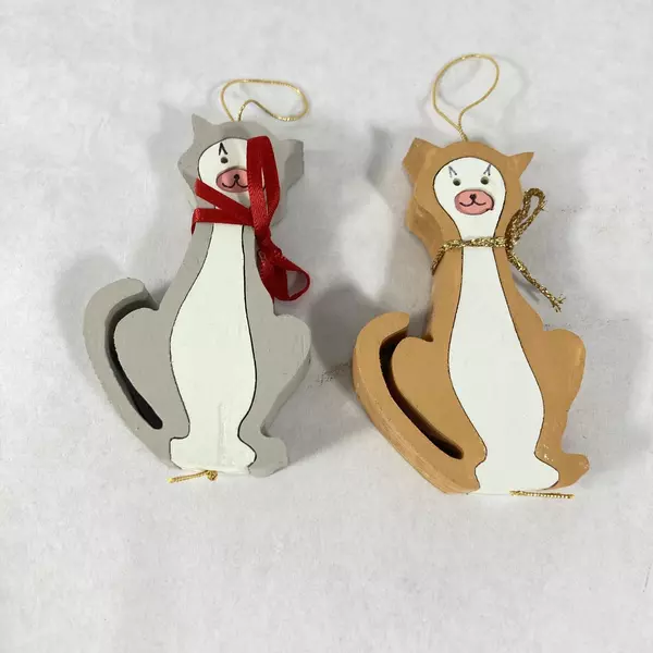 Set of 7 Assorted Handmade Wood Puzzle Christmas Ornaments Church Rocking Horse