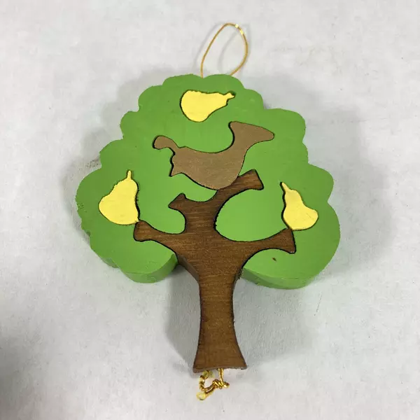 Set of 7 Assorted Handmade Wood Puzzle Christmas Ornaments Church Rocking Horse